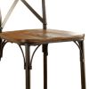 Industrial Style Set of 2pcs Dining Chairs Metal Frame Natural Elm, Bronze Wooden Contour Seat Kitchen Dining Room Furniture